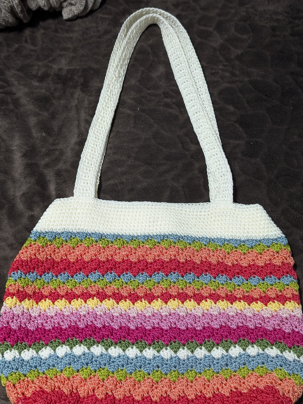 THE SAK Multicolor Crochet Tote Bag - White Trim, MULTI-POCKETS, LIKE NEW